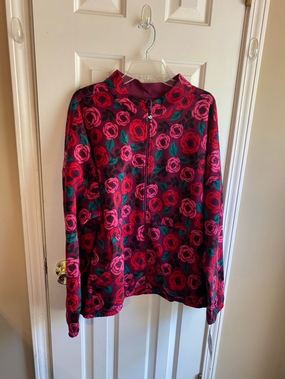 Zoe + Chloe Floral Fleece Zip Jacket in Red Pink & Green Size 3XL